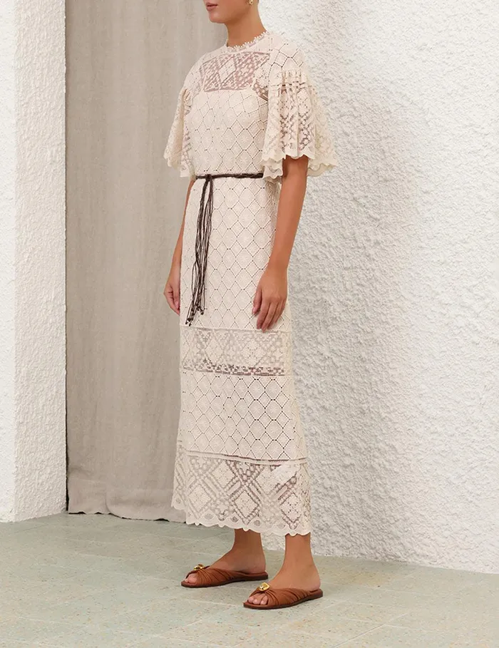 Women Dresses and Coverups Zimmermann Wylie Crochet Midi Dress Tea