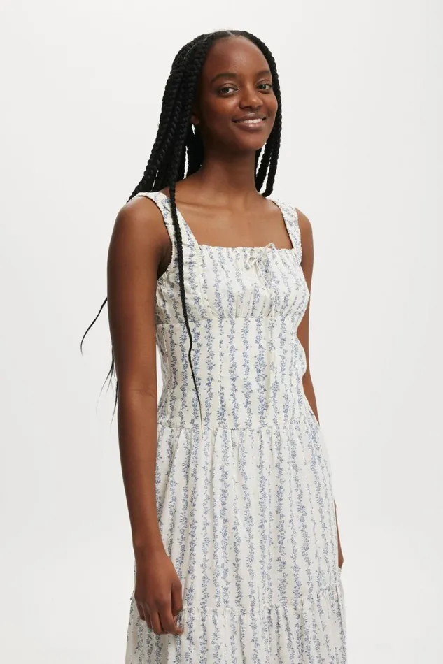 Women Dresses Cotton On Aria Corset Detail Midi Dress Arden Wallpaper Ditsy