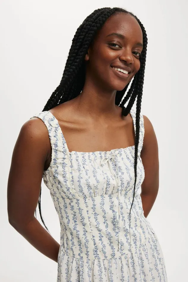 Women Dresses Cotton On Aria Corset Detail Midi Dress Arden Wallpaper Ditsy