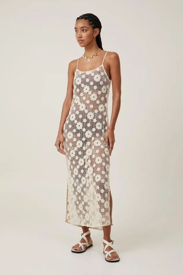 Women Dresses Cotton On Flower Crochet Maxi Dress Ecru