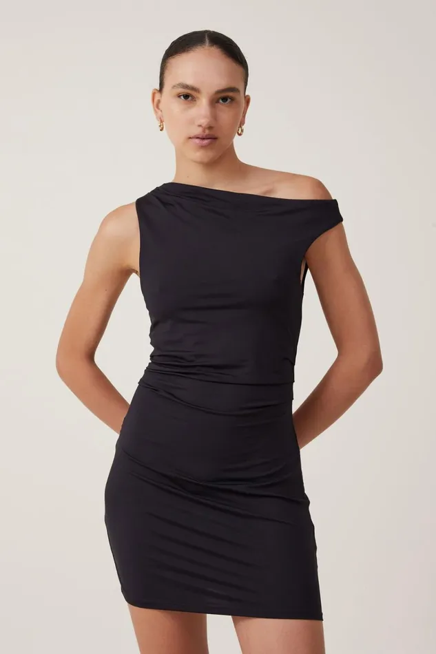 Women Dresses Cotton On Luxe One Shoulder Mini Dress Black
