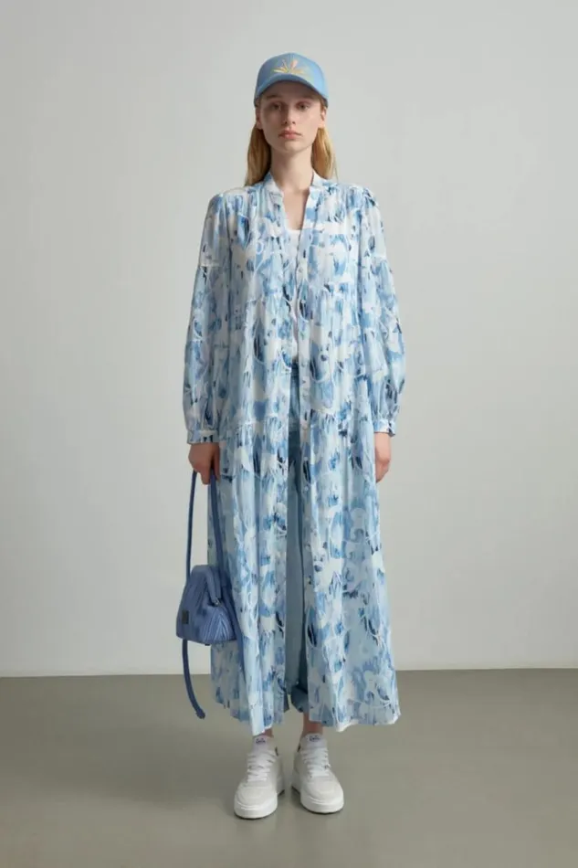 Women Dresses Lala Berlin Dress Dinella Cotton Floral Fountain Blue