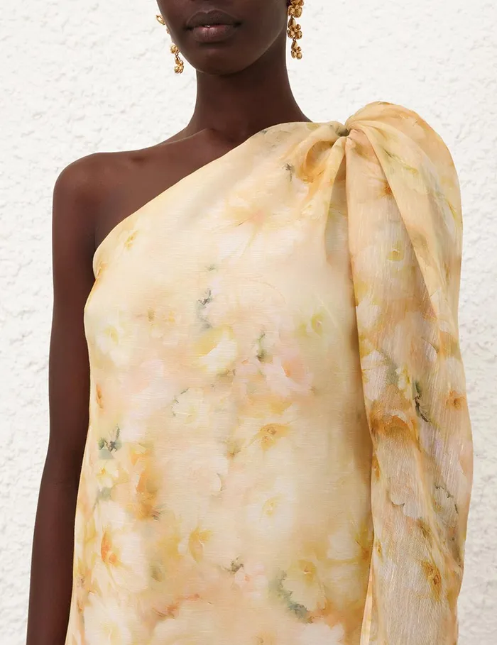 Women Dresses Zimmermann Crush Asymmetrical Midi Dress Yellow Floral