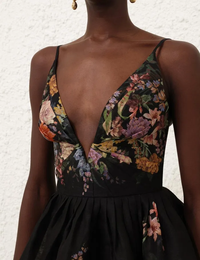 Women Dresses Zimmermann Pavilion V Neck Mini Dress Black Multi Floral