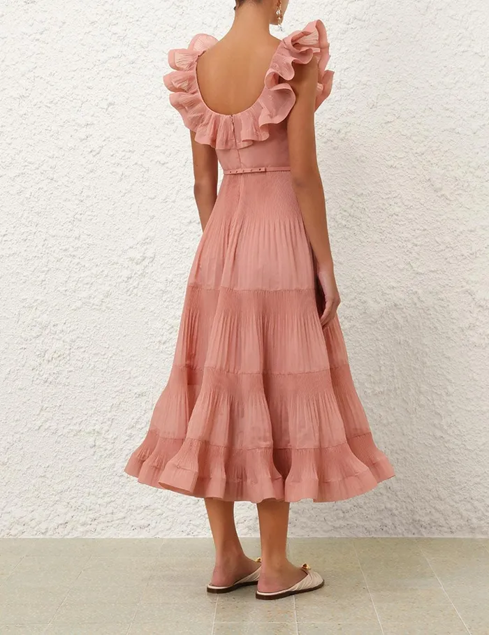 Women Dresses Zimmermann Pleated Frill Midi Dress Lipstick