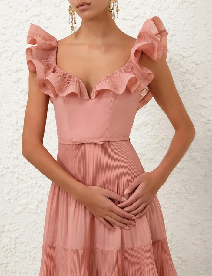 Women Dresses Zimmermann Pleated Frill Midi Dress Lipstick