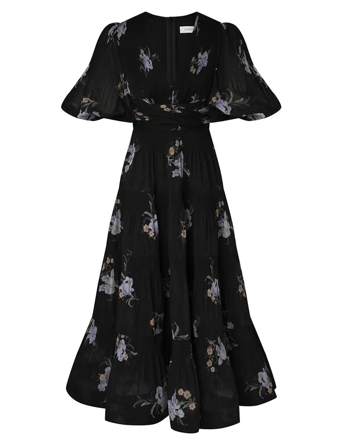 Women Dresses Zimmermann Pleated Midi Dress Black Iris Floral