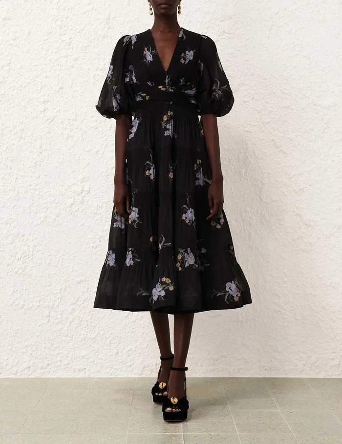 Women Dresses Zimmermann Pleated Midi Dress Black Iris Floral