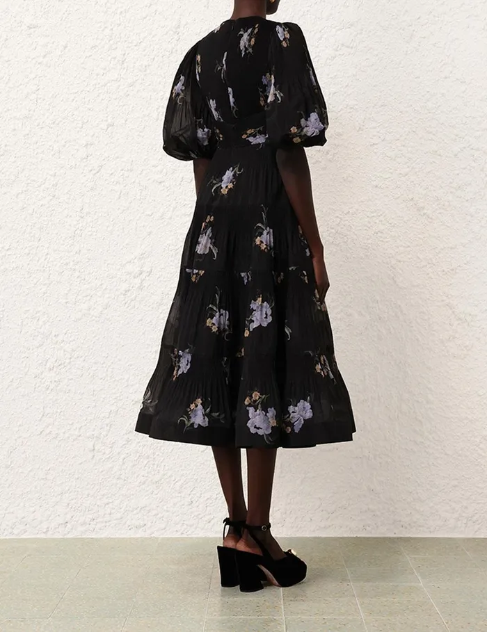 Women Dresses Zimmermann Pleated Midi Dress Black Iris Floral