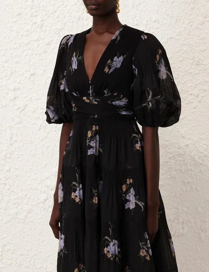 Women Dresses Zimmermann Pleated Midi Dress Black Iris Floral