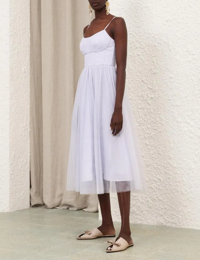 Women Dresses Zimmermann Tulle Corset Midi Dress Light Blue