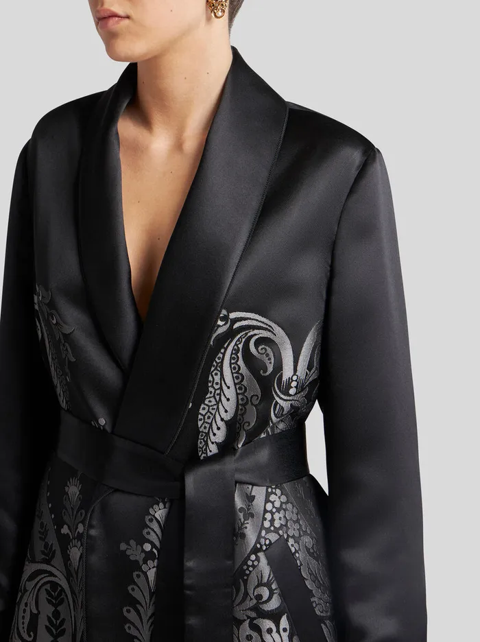 Women Etro Coats And Outerwear Satin Jacquard Duster Coat Grey Women Etro Coats And Outerwear Satin Jacquard Duster Coat Grey