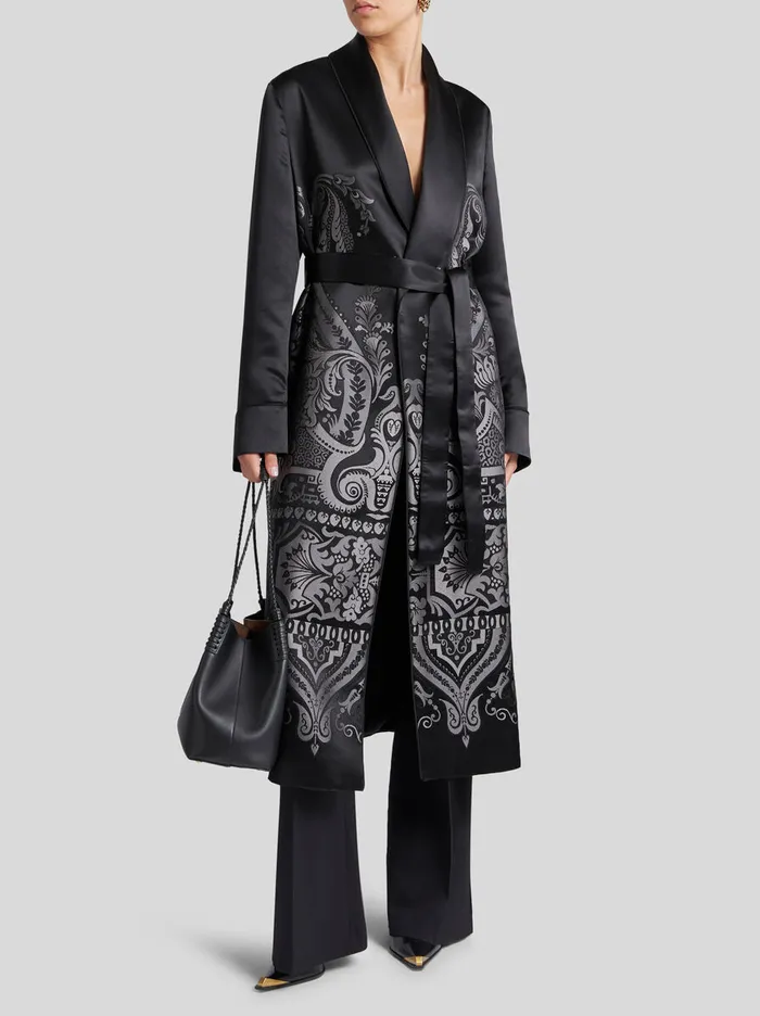 Women Etro Coats And Outerwear Satin Jacquard Duster Coat Grey Women Etro Coats And Outerwear Satin Jacquard Duster Coat Grey