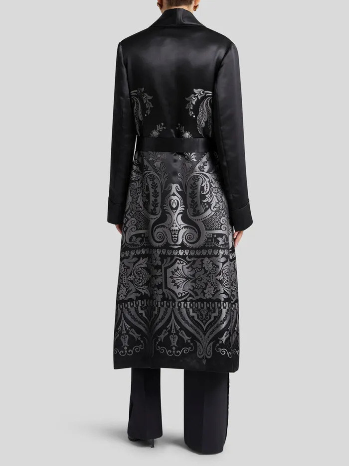 Women Etro Coats And Outerwear Satin Jacquard Duster Coat Grey Women Etro Coats And Outerwear Satin Jacquard Duster Coat Grey