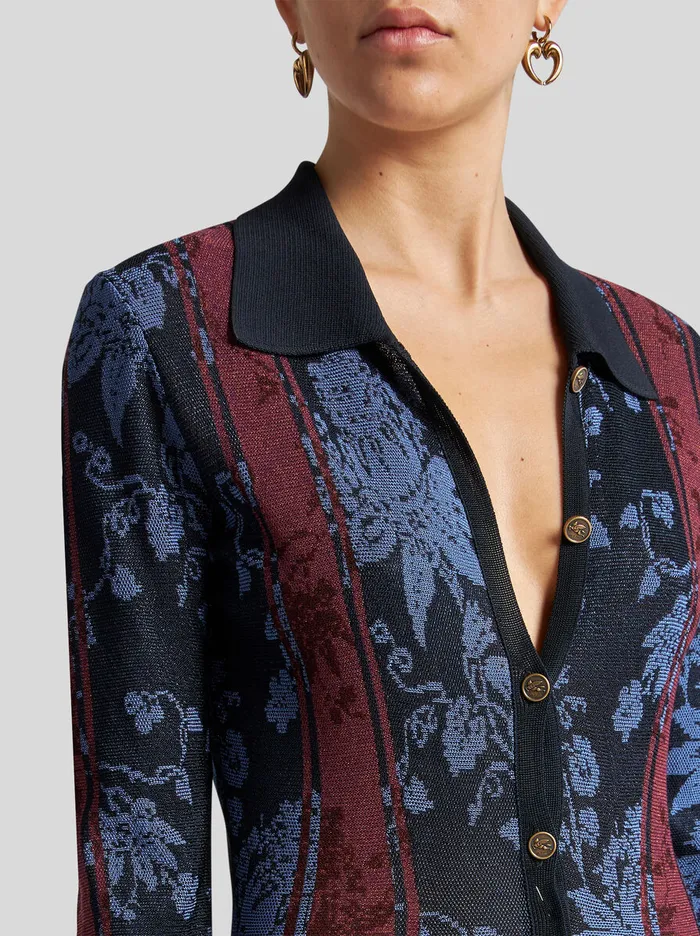 Women Etro Dresses Maxi Cardigan With Floral Jacquard Motif Navy Blue Women Etro Dresses Maxi Cardigan With Floral Jacquard Motif Navy Blue