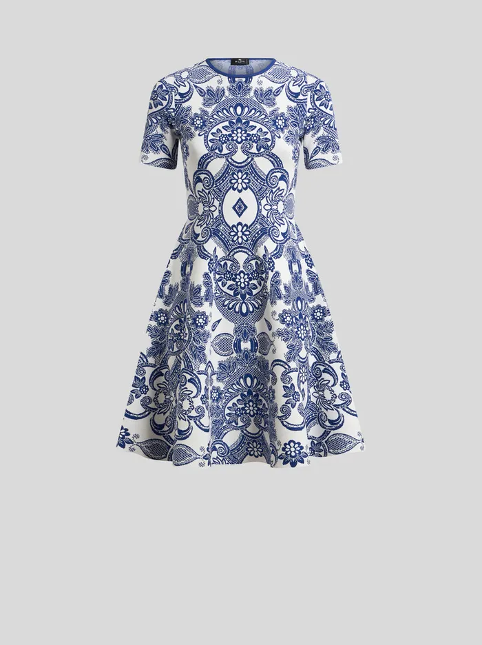 Women Etro Dresses Mini Knit Jacquard Dress Navy Blue