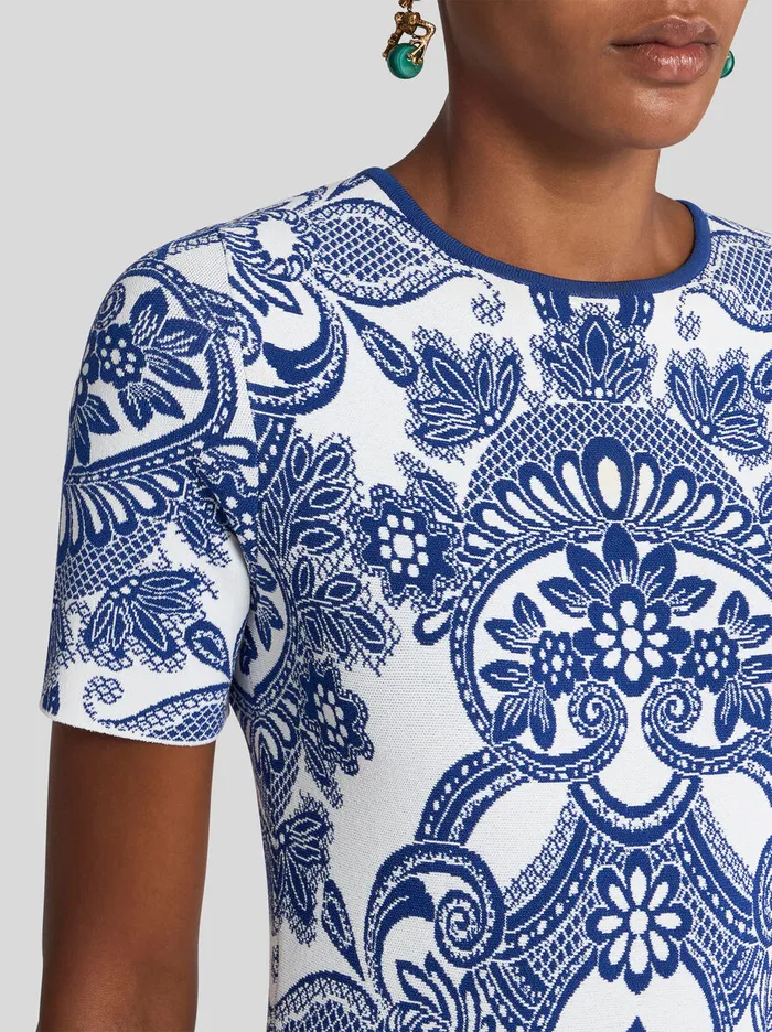 Women Etro Dresses Mini Knit Jacquard Dress Navy Blue Women Etro Dresses Mini Knit Jacquard Dress Navy Blue