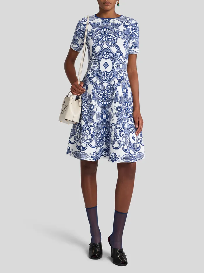 Women Etro Dresses Mini Knit Jacquard Dress Navy Blue Women Etro Dresses Mini Knit Jacquard Dress Navy Blue