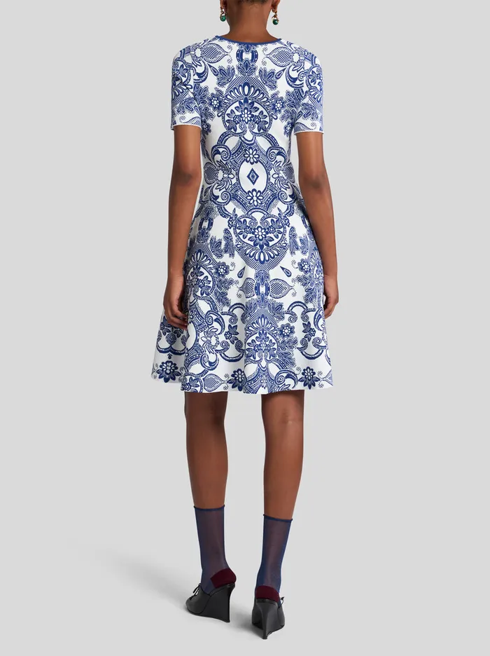 Women Etro Dresses Mini Knit Jacquard Dress Navy Blue Women Etro Dresses Mini Knit Jacquard Dress Navy Blue