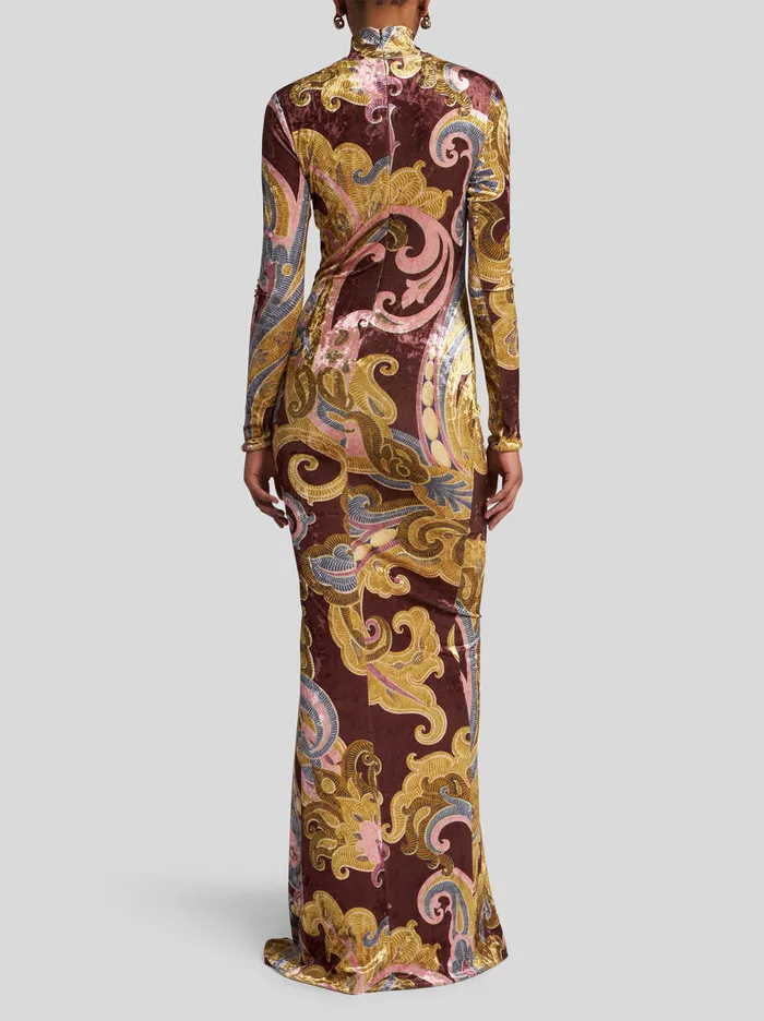 Women Etro Dresses Printed Chenille Dress Burgundy Women Etro Dresses Printed Chenille Dress Burgundy
