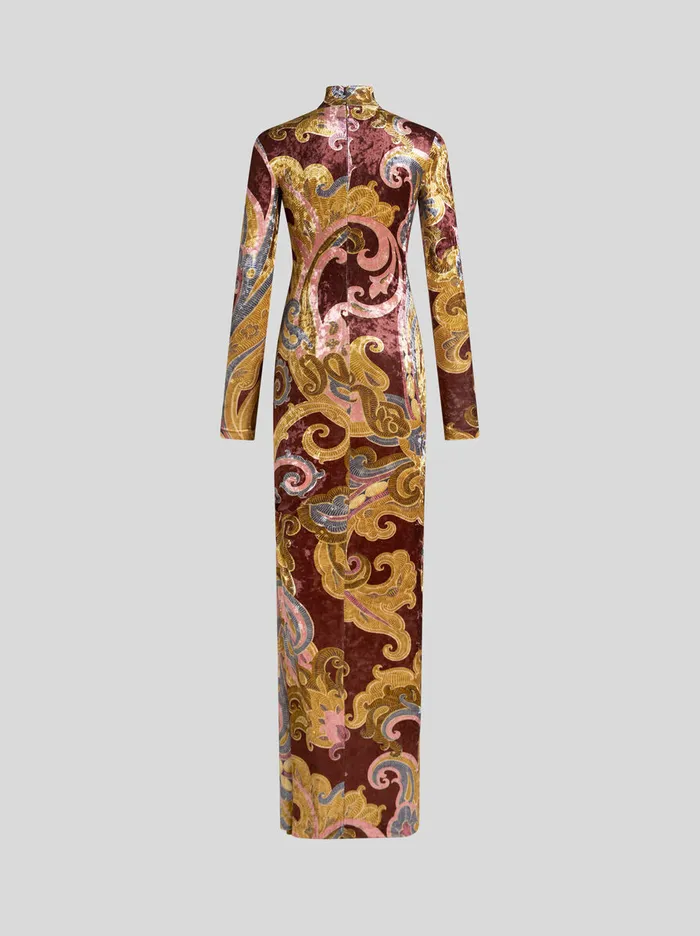 Women Etro Dresses Printed Chenille Dress Burgundy Women Etro Dresses Printed Chenille Dress Burgundy