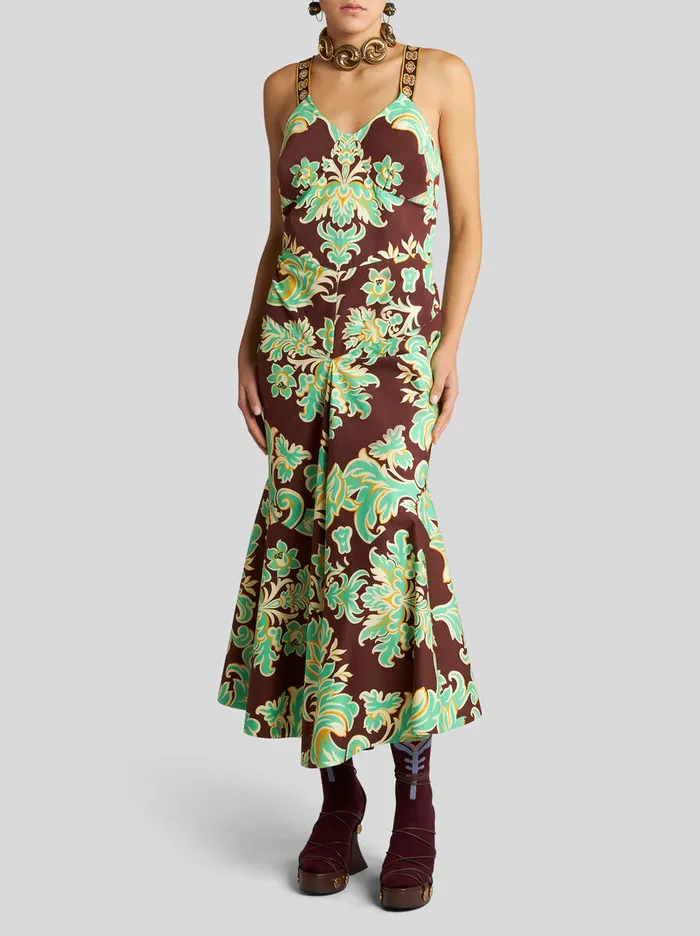 Women Etro Dresses Printed Cotton Dress Dark Brown Women Etro Dresses Printed Cotton Dress Dark Brown