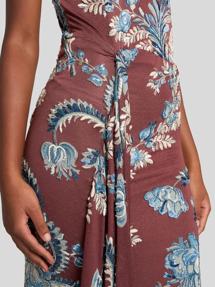 Women Etro Dresses Printed Jersey Dress Burgundy Women Etro Dresses Printed Jersey Dress Burgundy