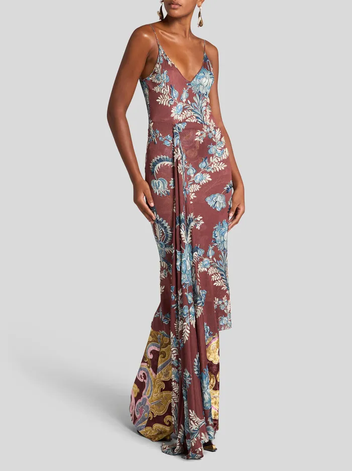 Women Etro Dresses Printed Jersey Dress Burgundy Women Etro Dresses Printed Jersey Dress Burgundy