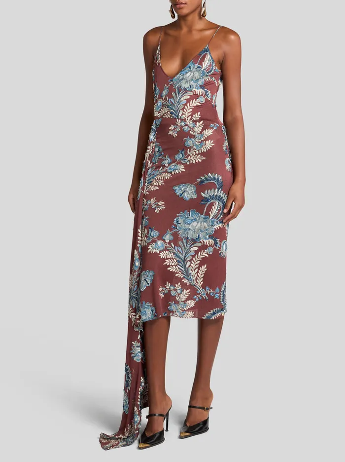 Women Etro Dresses Printed Jersey Dress Burgundy Women Etro Dresses Printed Jersey Dress Burgundy