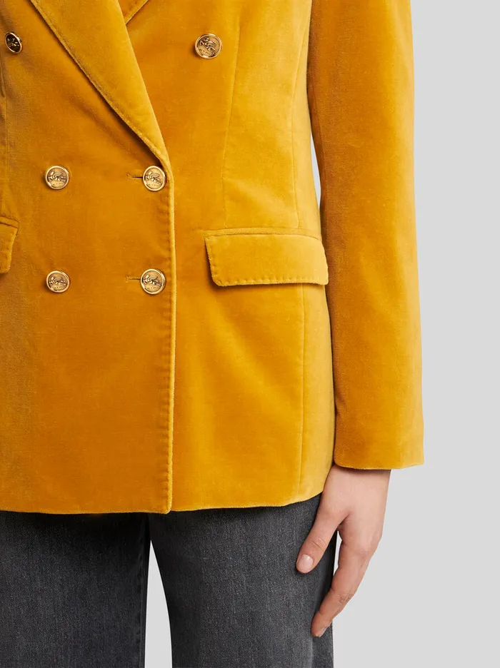 Women Etro Jackets DoubleBreasted Velvet Jacket Yellow Women Etro Jackets DoubleBreasted Velvet Jacket Yellow