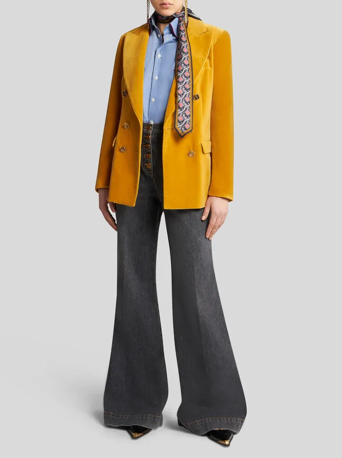Women Etro Jackets DoubleBreasted Velvet Jacket Yellow Women Etro Jackets DoubleBreasted Velvet Jacket Yellow