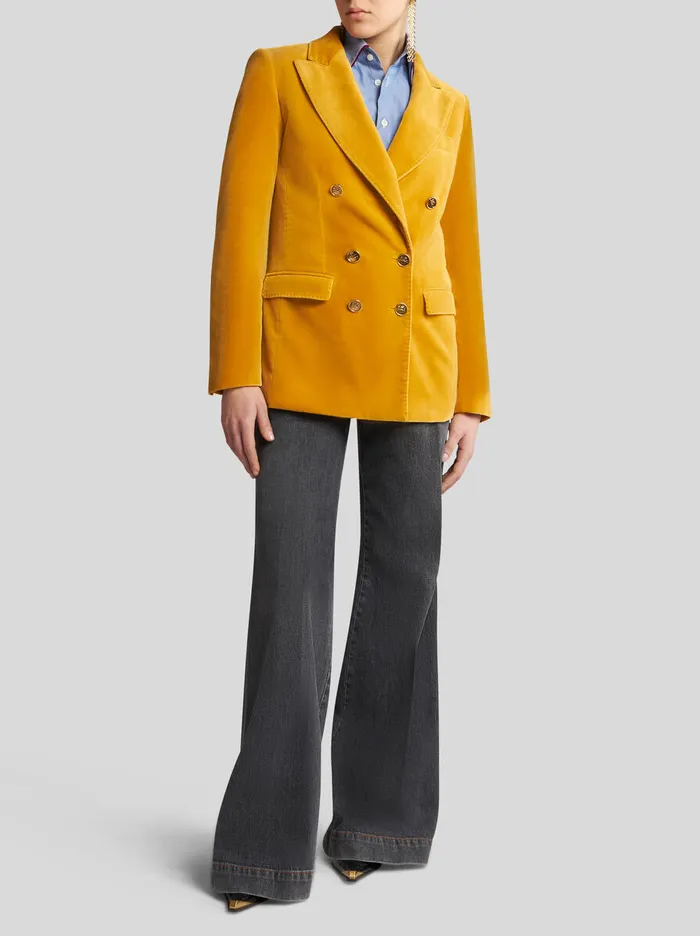 Women Etro Jackets DoubleBreasted Velvet Jacket Yellow Women Etro Jackets DoubleBreasted Velvet Jacket Yellow