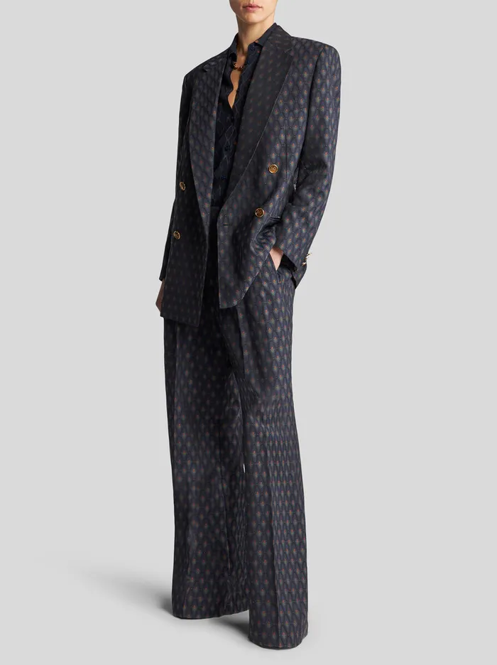 Women Etro Jackets DoubleBreasted Wool Jacquard Jacket Navy Blue Women Etro Jackets DoubleBreasted Wool Jacquard Jacket Navy Blue