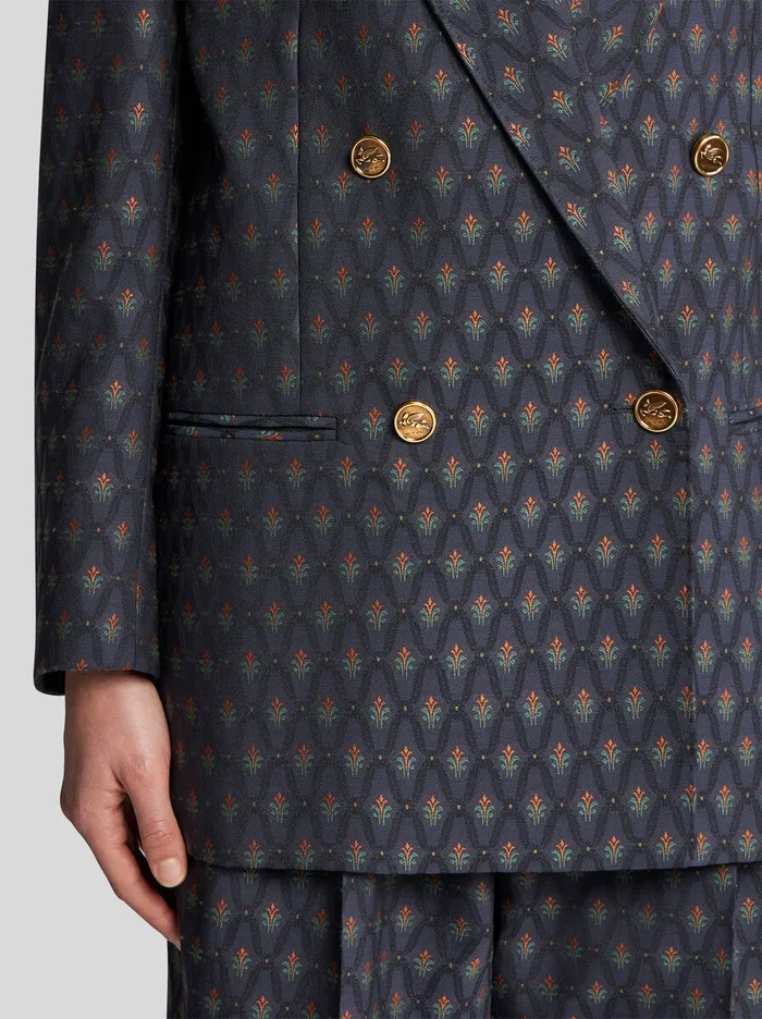 Women Etro Jackets DoubleBreasted Wool Jacquard Jacket Navy Blue Women Etro Jackets DoubleBreasted Wool Jacquard Jacket Navy Blue