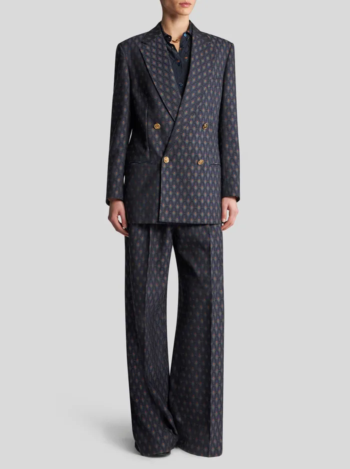 Women Etro Jackets DoubleBreasted Wool Jacquard Jacket Navy Blue Women Etro Jackets DoubleBreasted Wool Jacquard Jacket Navy Blue