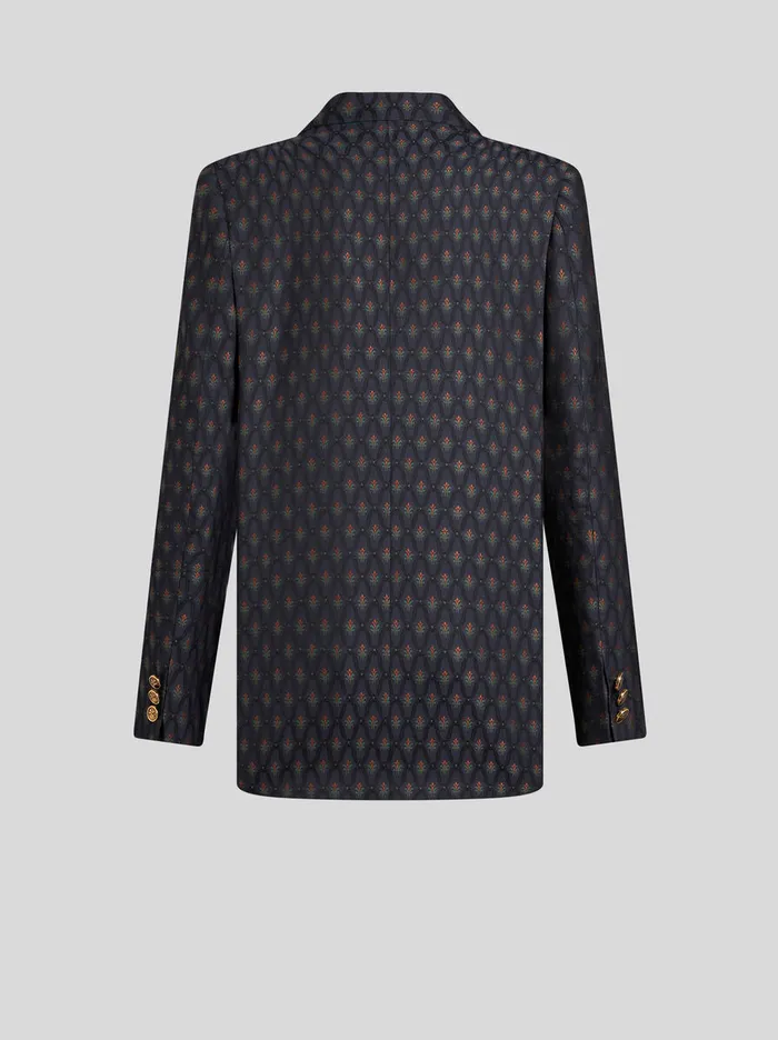 Women Etro Jackets DoubleBreasted Wool Jacquard Jacket Navy Blue Women Etro Jackets DoubleBreasted Wool Jacquard Jacket Navy Blue