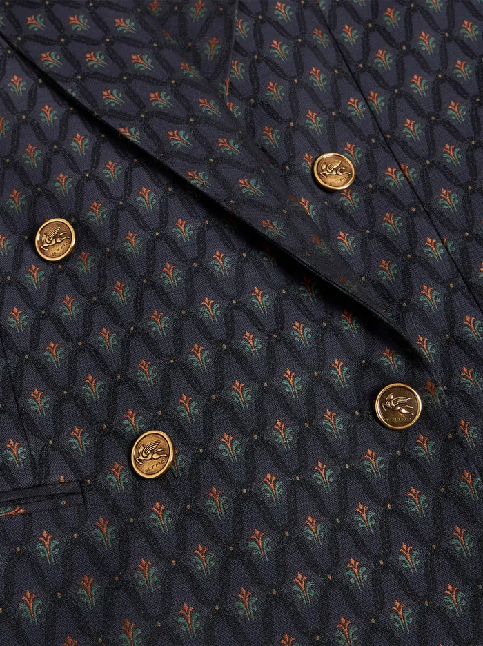 Women Etro Jackets DoubleBreasted Wool Jacquard Jacket Navy Blue Women Etro Jackets DoubleBreasted Wool Jacquard Jacket Navy Blue