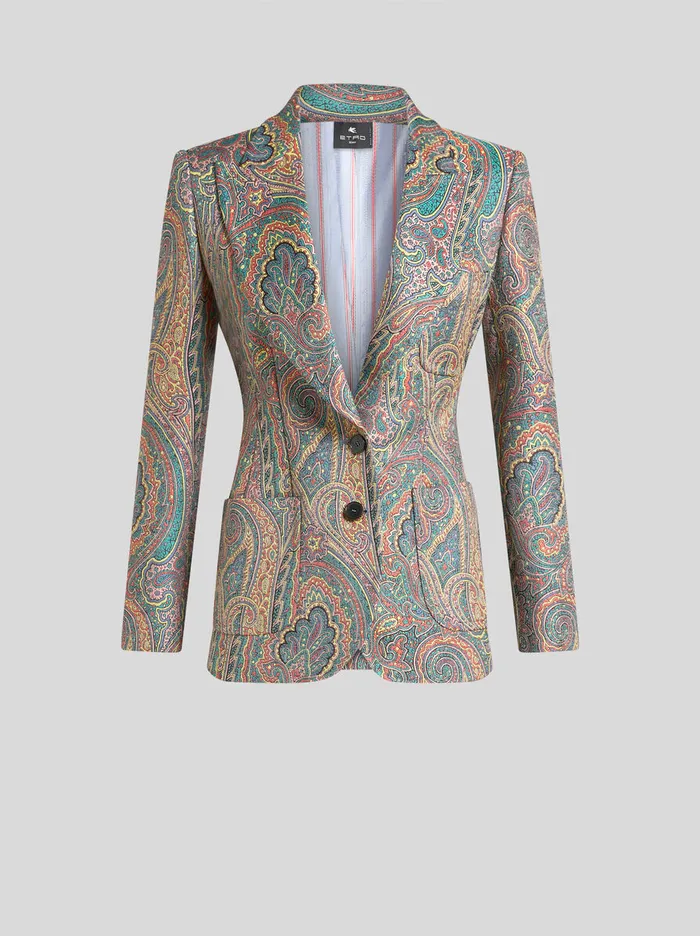 Women Etro Jackets SingleBreasted Paisley Jacket Light Blue