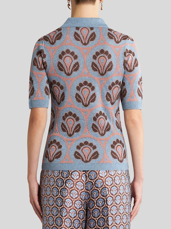 Women Etro Knitwear Knit Jacquard Polo Shirt Light Blue Women Etro Knitwear Knit Jacquard Polo Shirt Light Blue