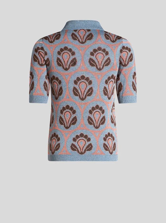 Women Etro Knitwear Knit Jacquard Polo Shirt Light Blue Women Etro Knitwear Knit Jacquard Polo Shirt Light Blue