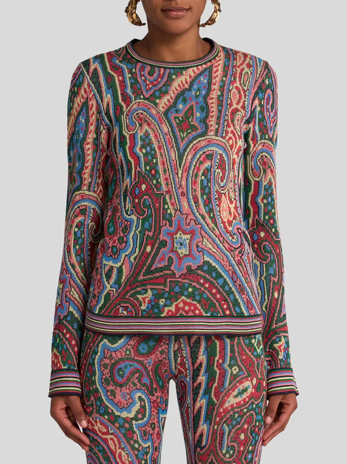 Women Etro Knitwear Multicoloured Paisley Jacquard Sweater Light Blue