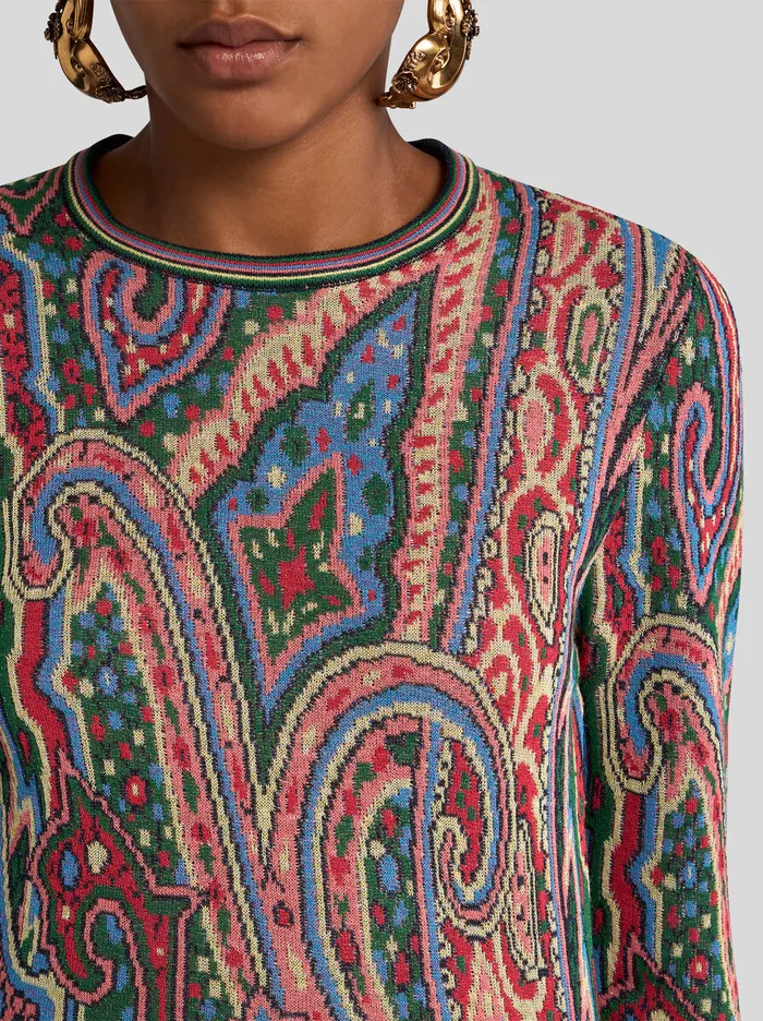 Women Etro Knitwear Multicoloured Paisley Jacquard Sweater Light Blue