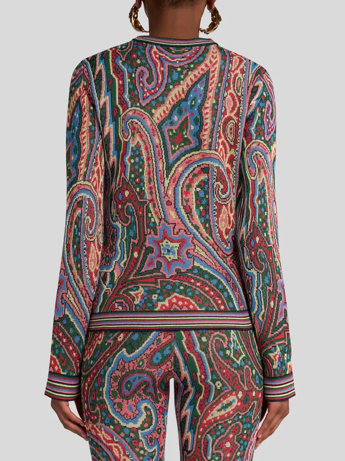 Women Etro Knitwear Multicoloured Paisley Jacquard Sweater Light Blue