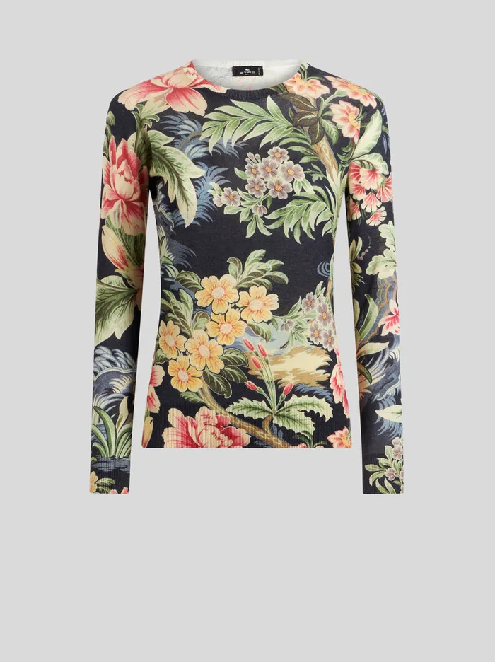 Women Etro Knitwear Printed Cashmere And Silk Sweater Navy Blue