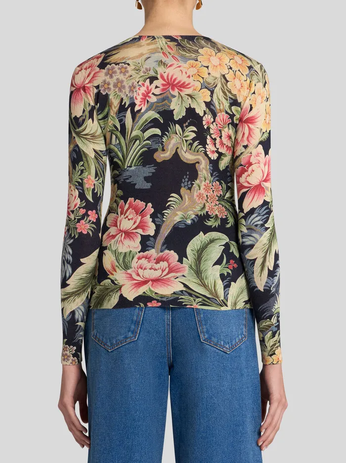 Women Etro Knitwear Printed Cashmere And Silk Sweater Navy Blue Women Etro Knitwear Printed Cashmere And Silk Sweater Navy Blue