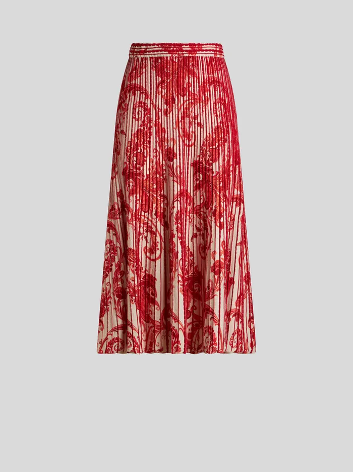 Women Etro Knitwear Printed Knit Midi Skirt Red