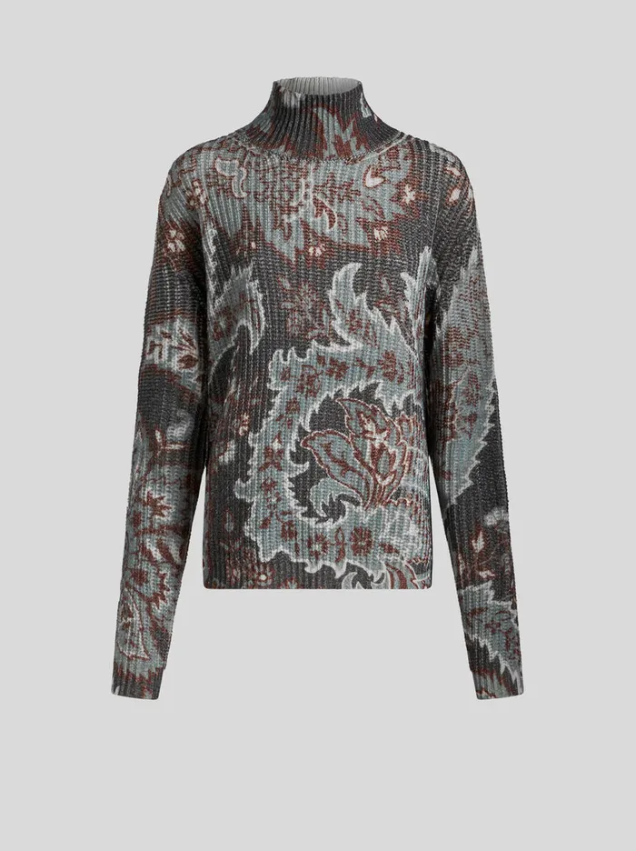 Women Etro Knitwear Printed Wool Sweater Navy Blue