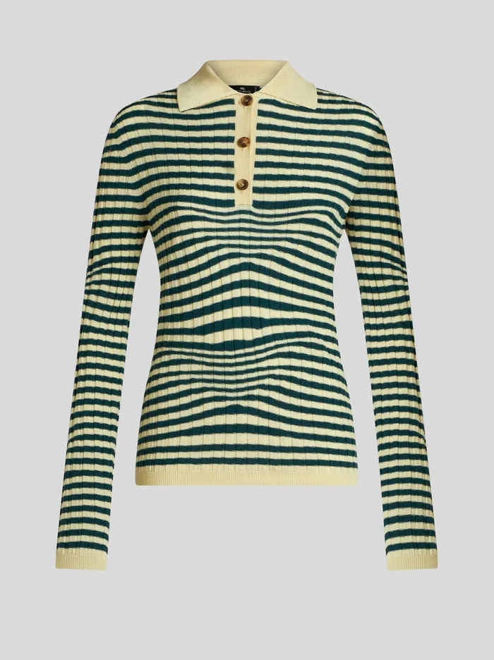 Women Etro Knitwear Striped Knit Polo Shirt Green