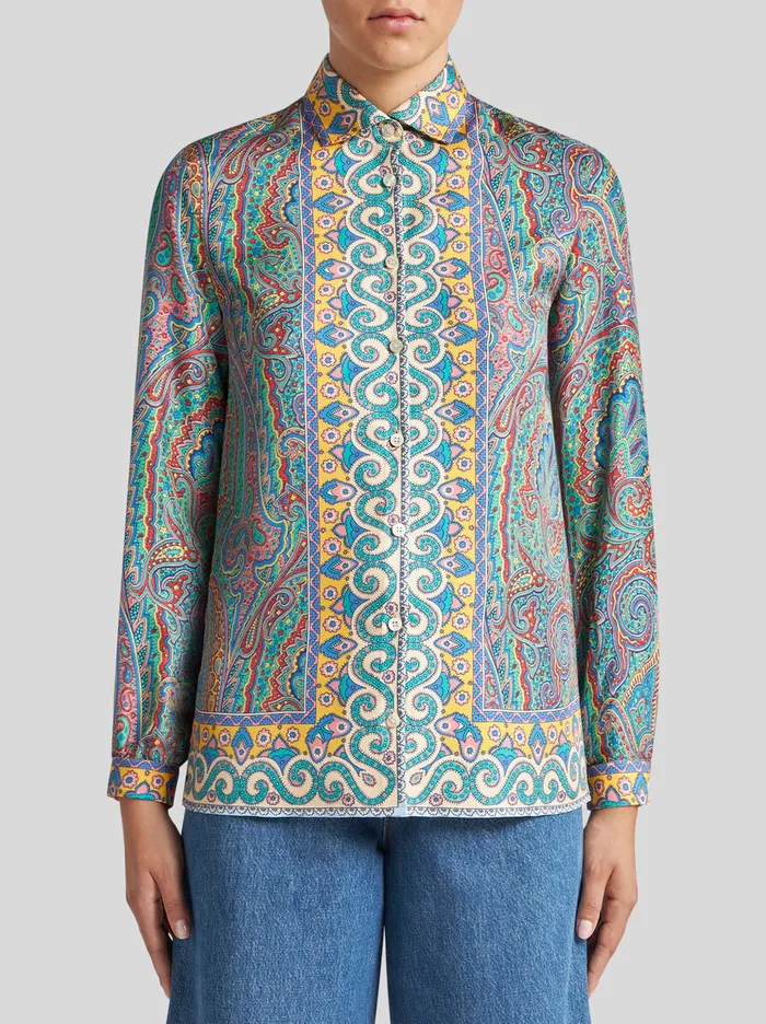 Women Etro Shirts And Blouses Multicoloured Paisley Shirt Green Women Etro Shirts And Blouses Multicoloured Paisley Shirt Green