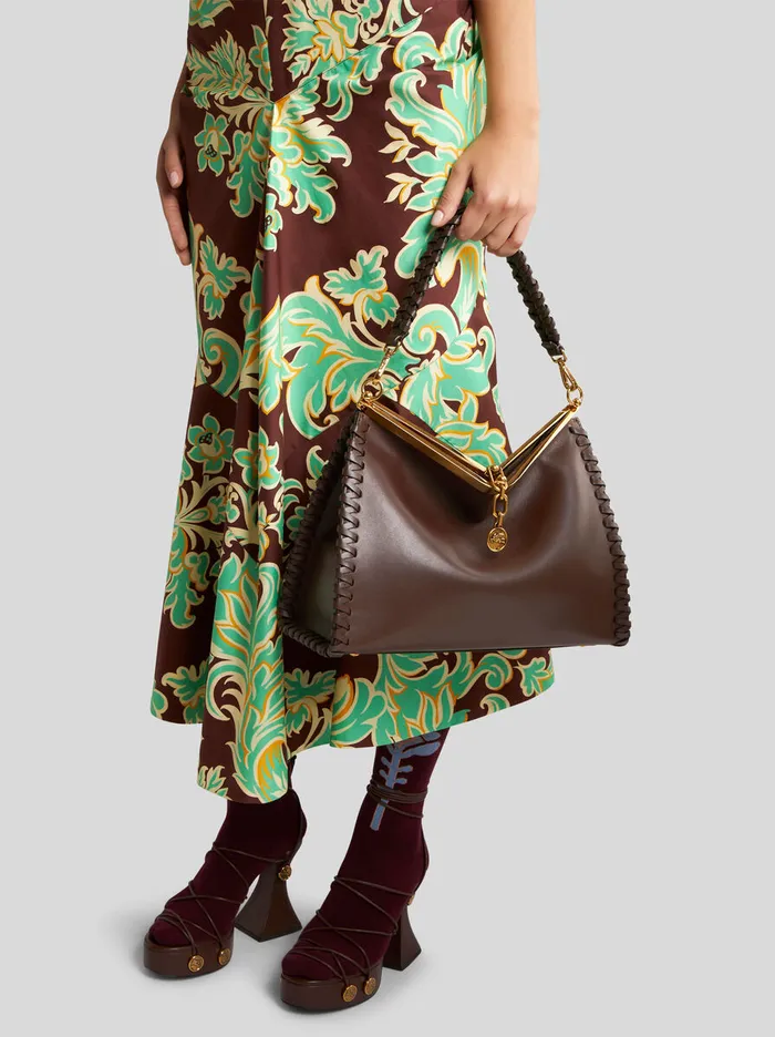 Women Etro Shoulder Bags Large Vela Bag With Thread Work Brown Women Etro Shoulder Bags Large Vela Bag With Thread Work Brown